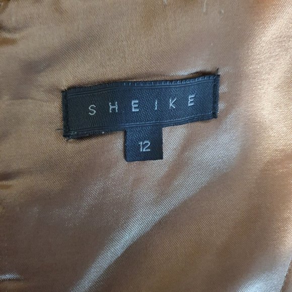 SHEIKE cocktail Dress camel nude Suede Sze 12 pencil split strappy gorgeous - Picture 7 of 8